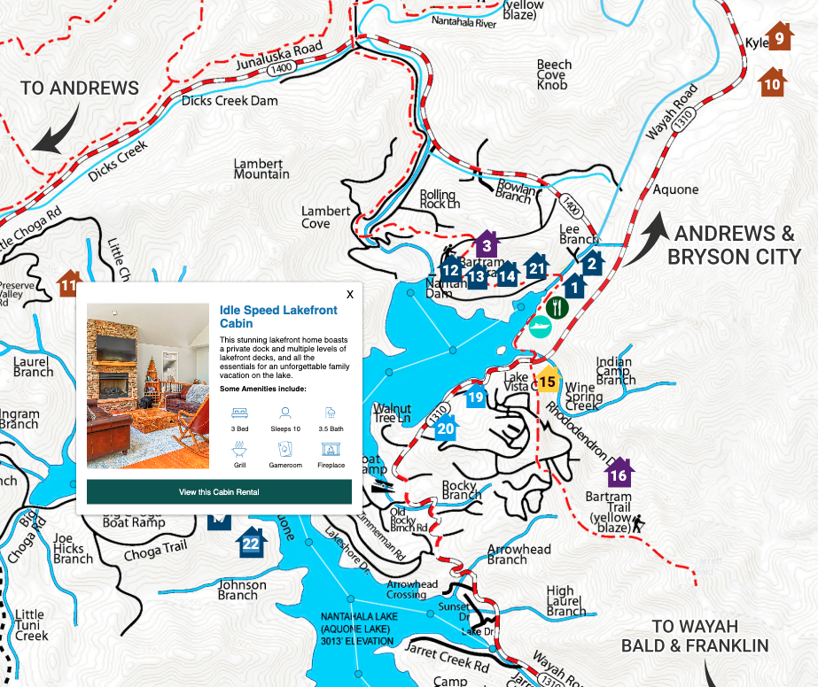 StayNanatahala Map and Cabin Locations