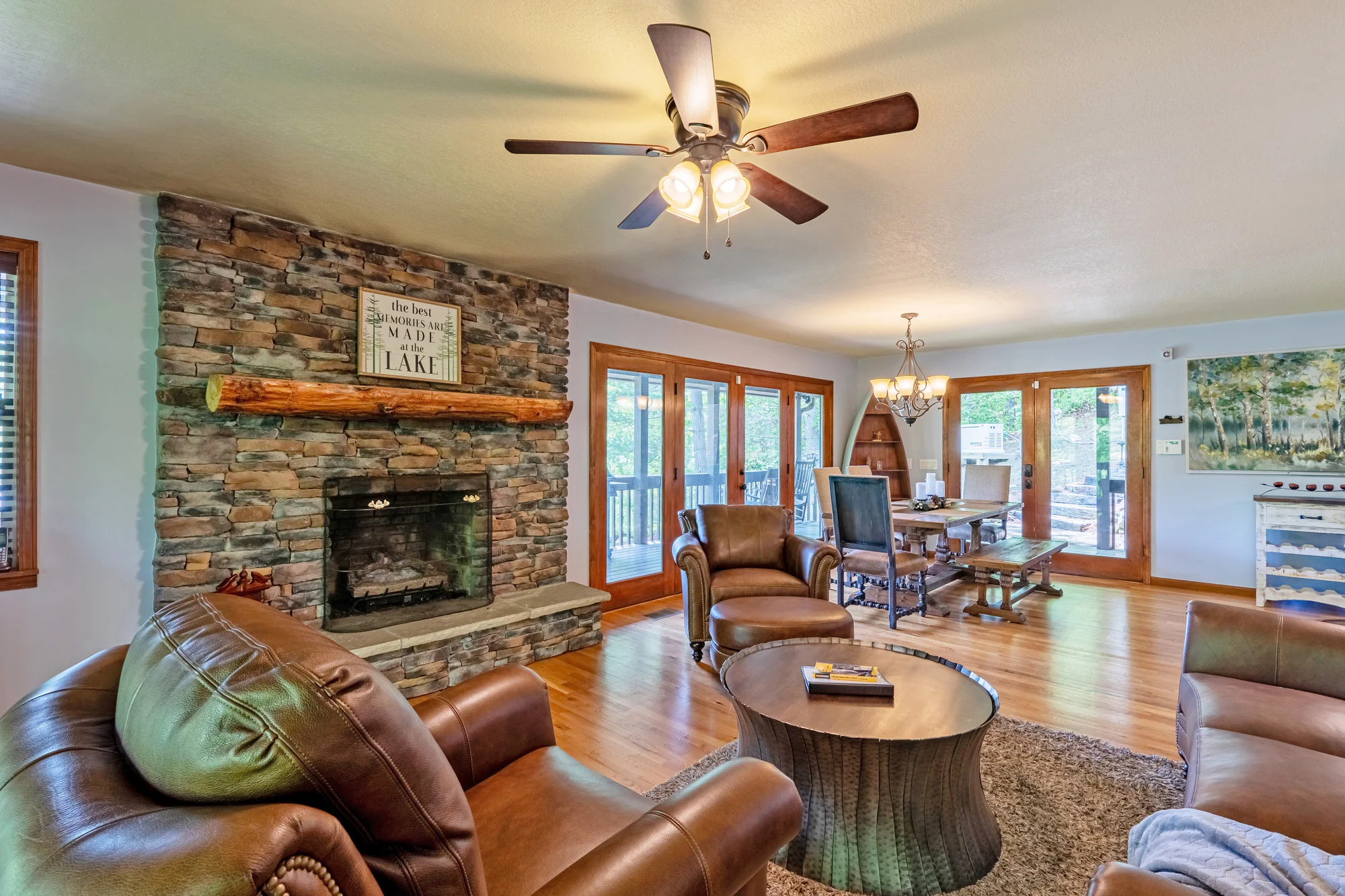 Living Room at Lakefront Point Retreat Rental Cabin at StayNantahala